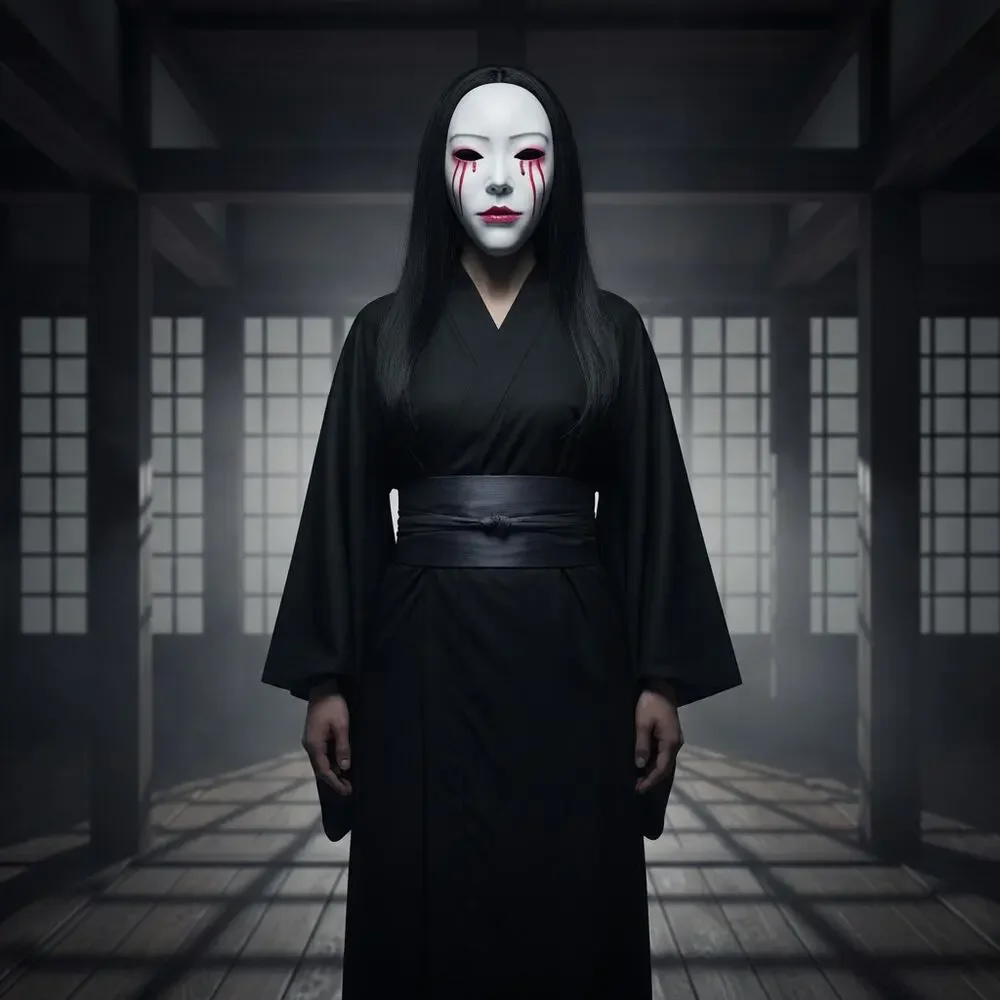 Horror Geisha Mask White Bloody Tears-Japanese Style-Halloween Cosplay Costume